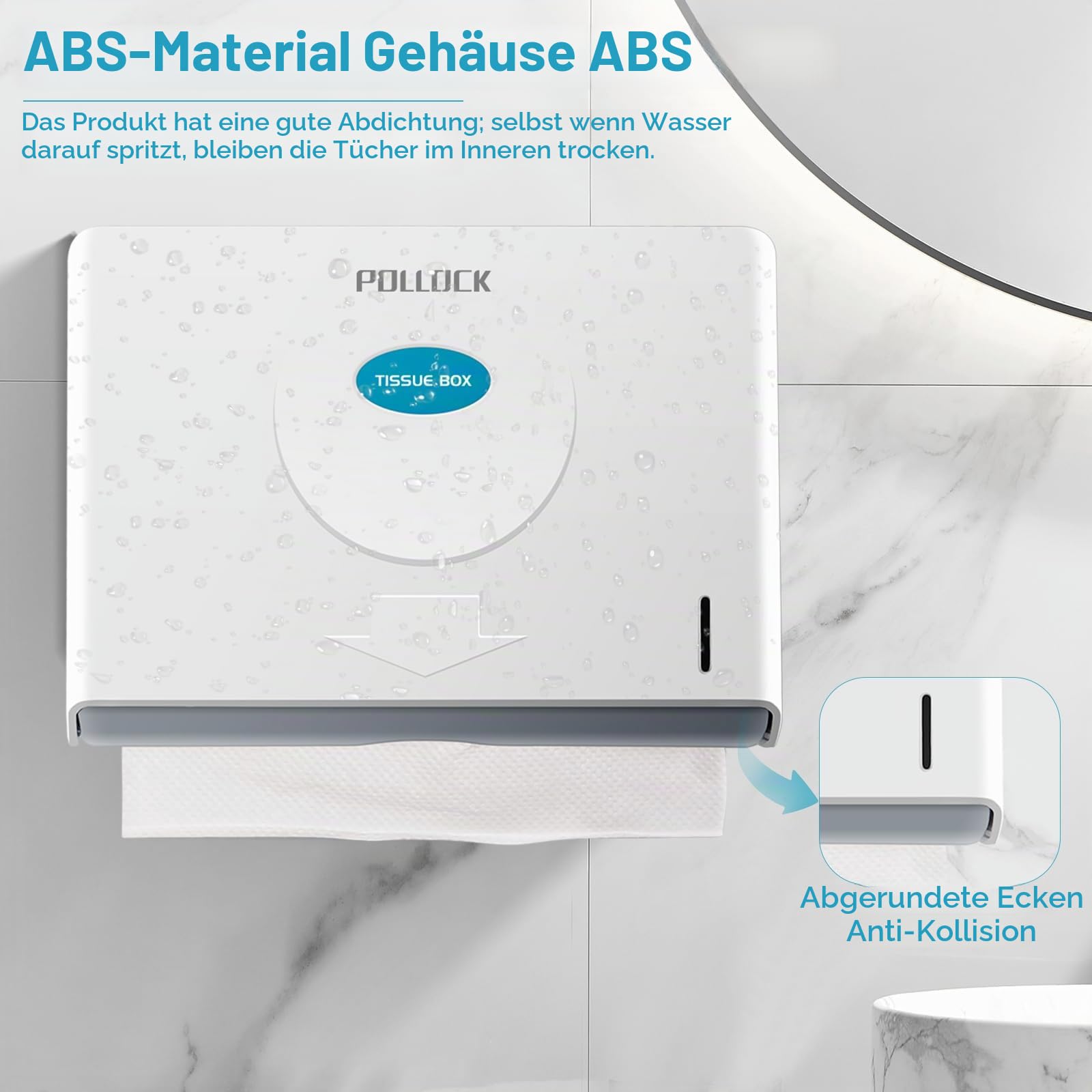 Pollock Papierhandtuchspender Wand Weiß ABS 200 Blatt