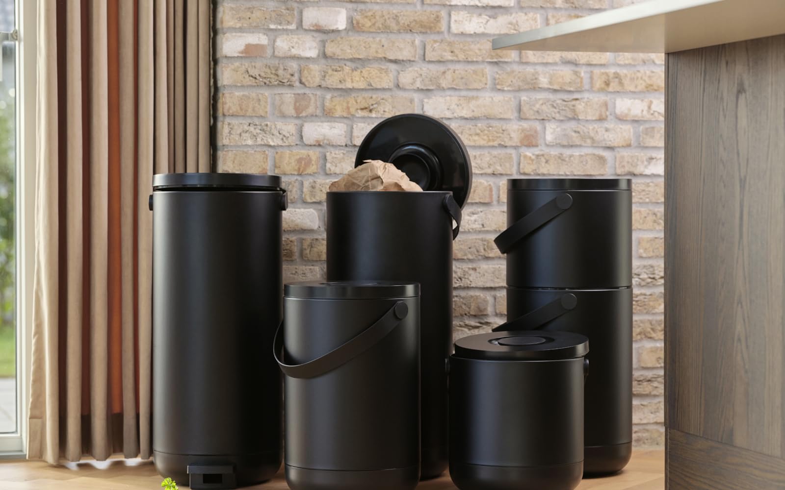 Zone Denmark Circular Abfalleimer 22+12L Schwarz Klickdeckel