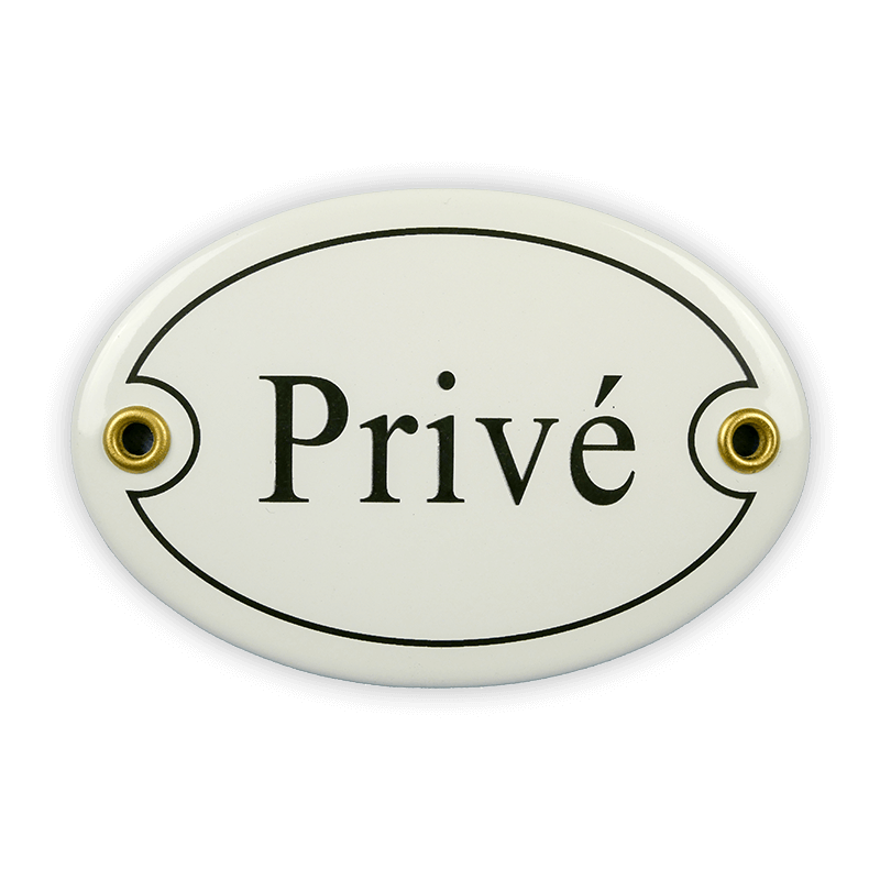 Münder Email Lagerschilder Emailschild Privé oval 10,5x7 cm weiß