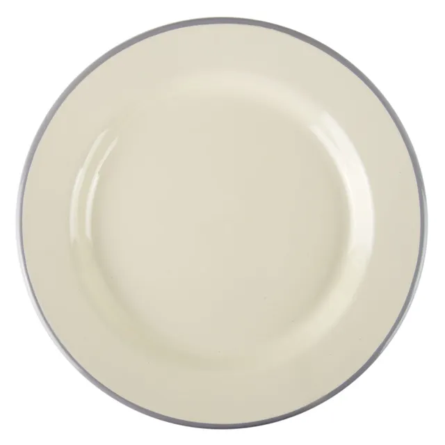 Münder Email Nostalgie-Geschirr Teller flach 24cm creme-grau Pastell