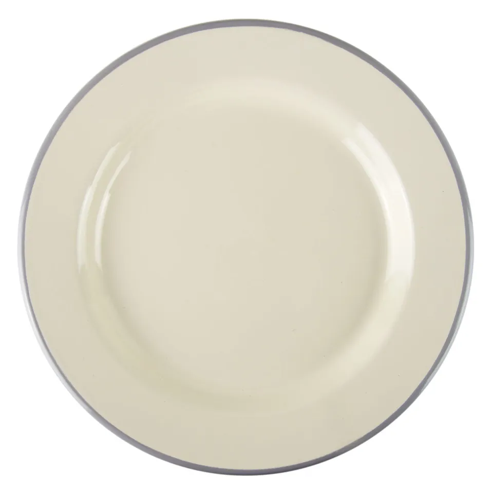 Münder Email Nostalgie-Geschirr Teller flach 24cm creme-grau Pastell