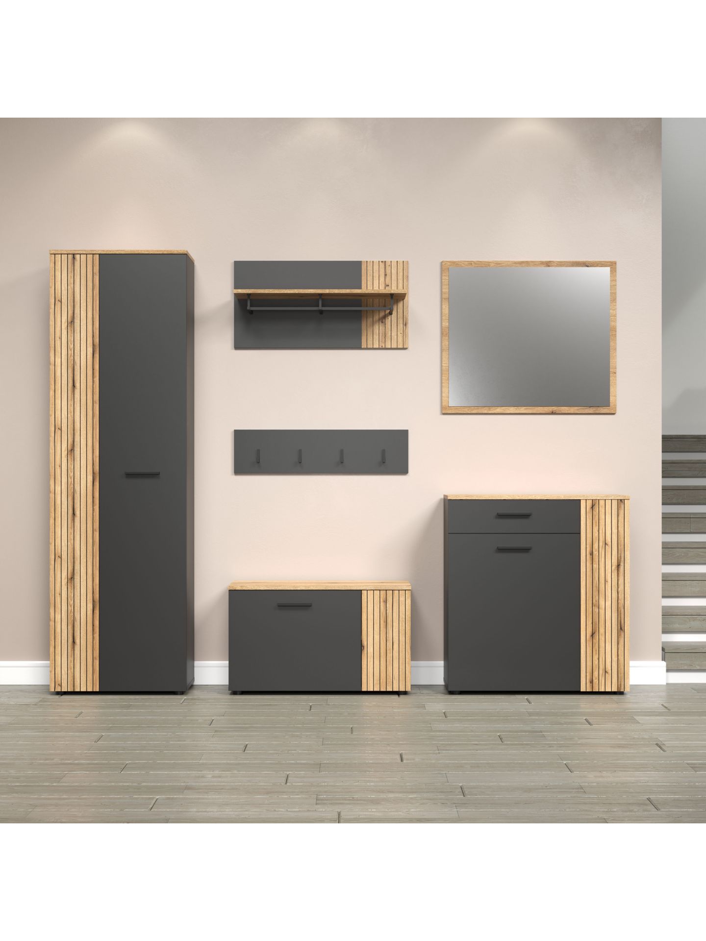 trendteam Esteban Garderoben-Set 6-tlg anthrazit Eiche