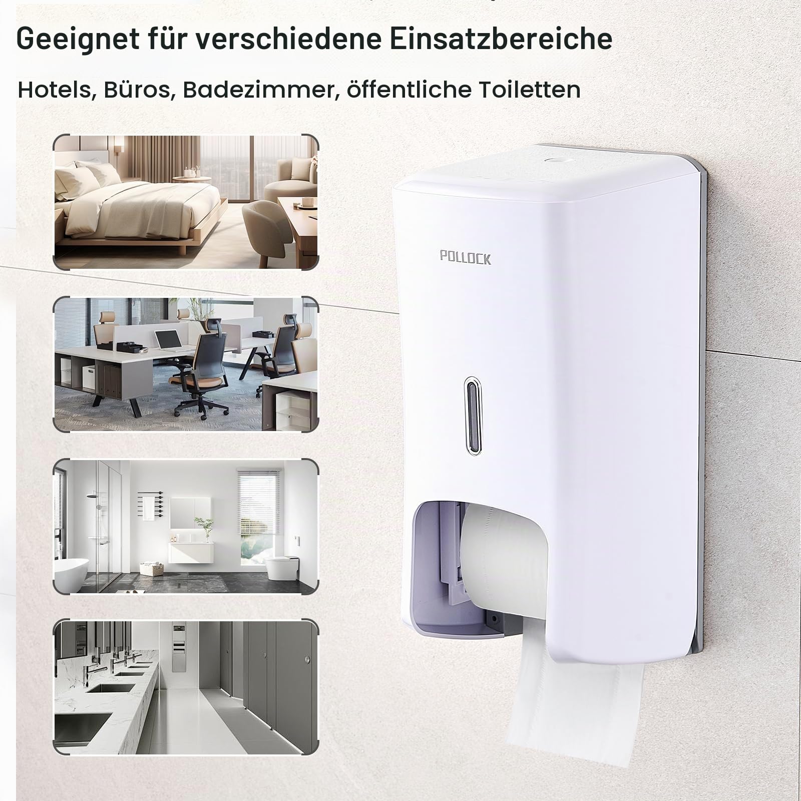 Pollock Toilettenpapierspender 2 Rollen Weiß ohne Bohren