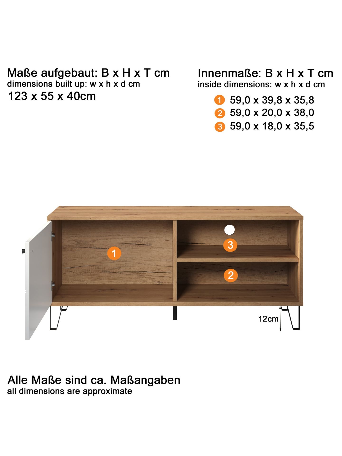trendteam Touch TV-Unterteil Lowboard Artisan Eiche weiß