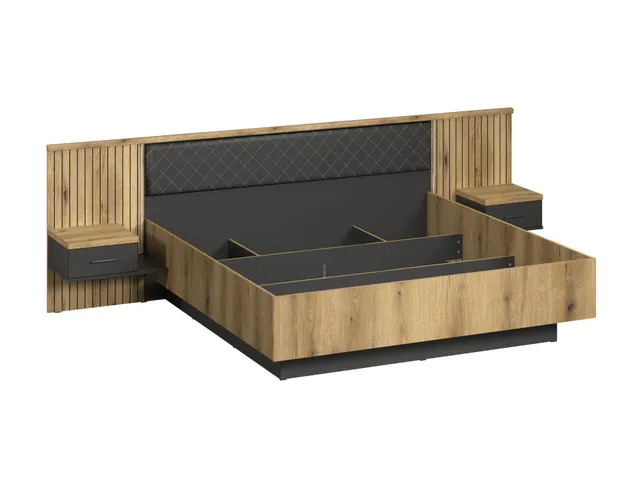 trendteam Esteban Bett Anthrazit Evoke Oak LED Nachkonsolen