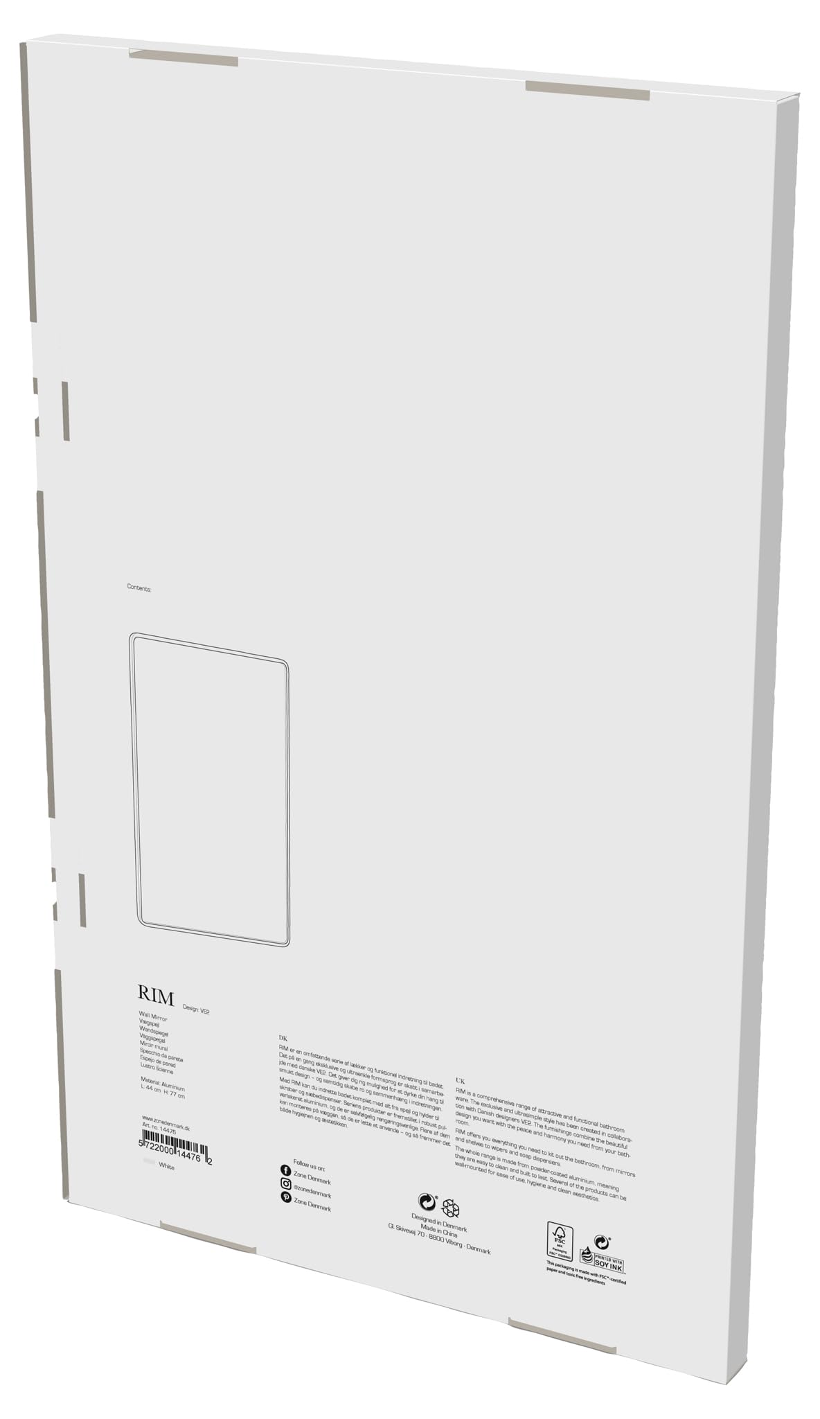Zone Denmark Rim Wandspiegel 70x44 cm Weiß