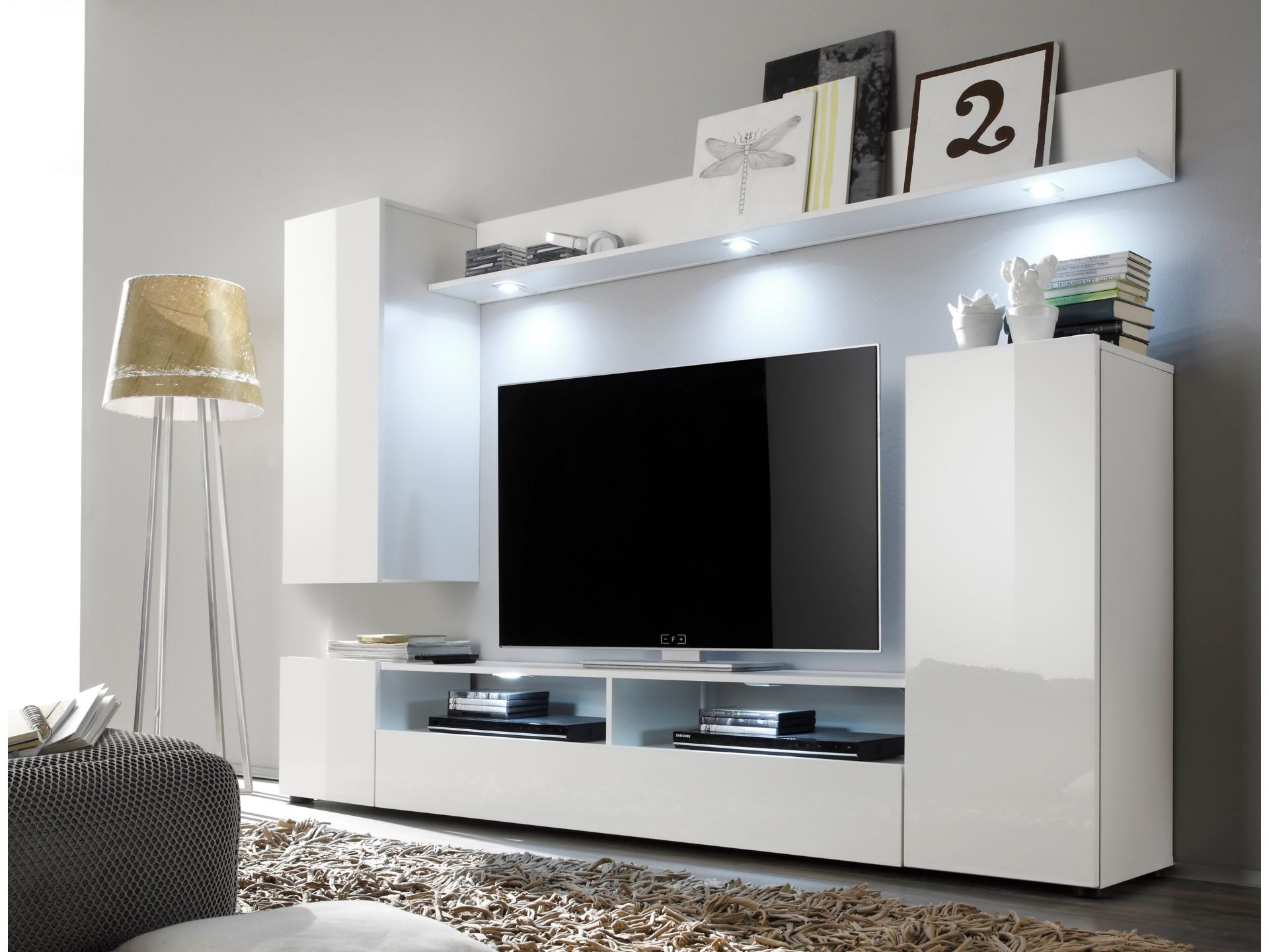 trendteam Dos Anbauwand Weiß Hochglanz Wohnwand Wohnzimmer