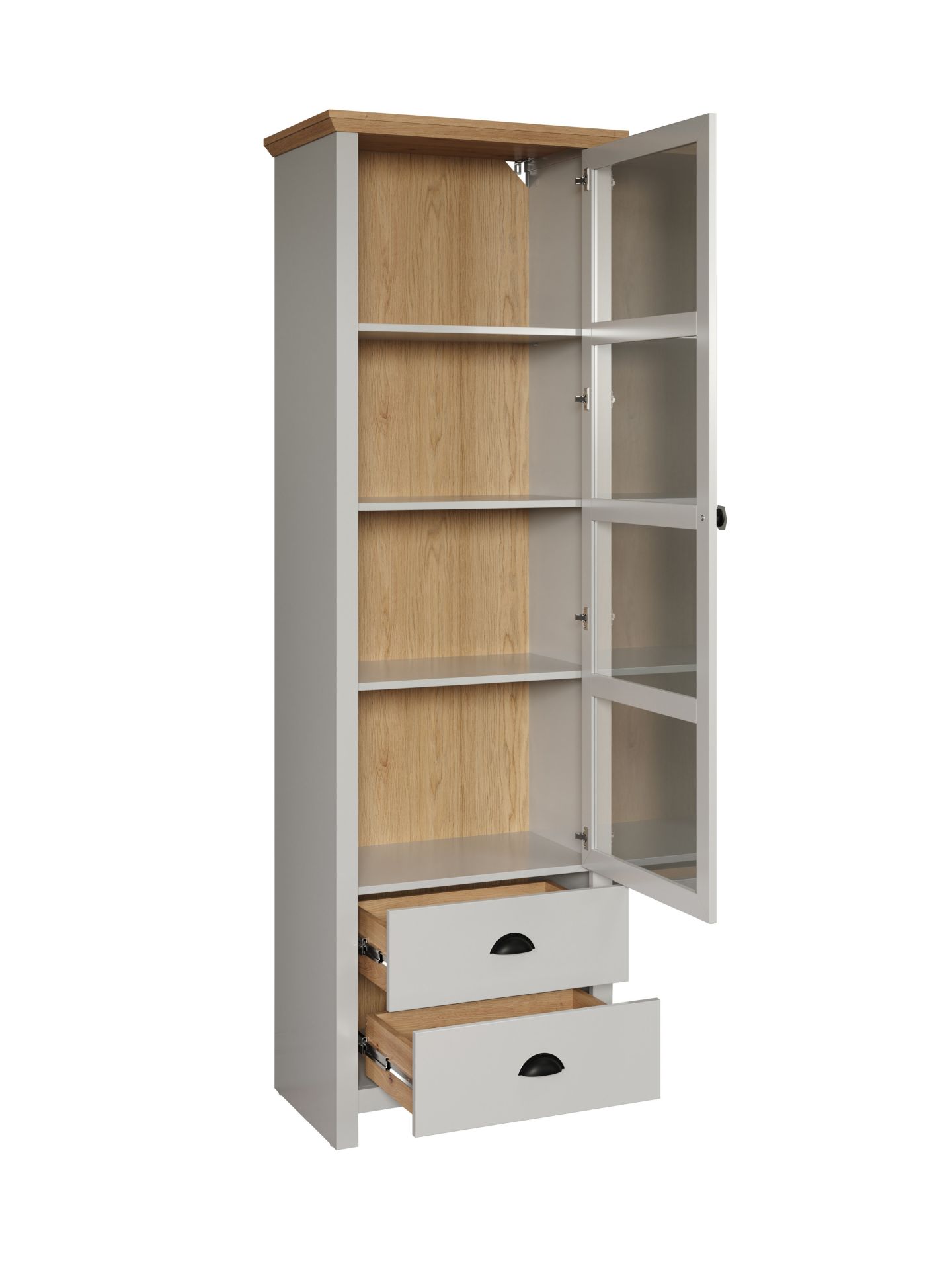 trendteam Landside Standvitrine lichtgrau mit Artisan Oak