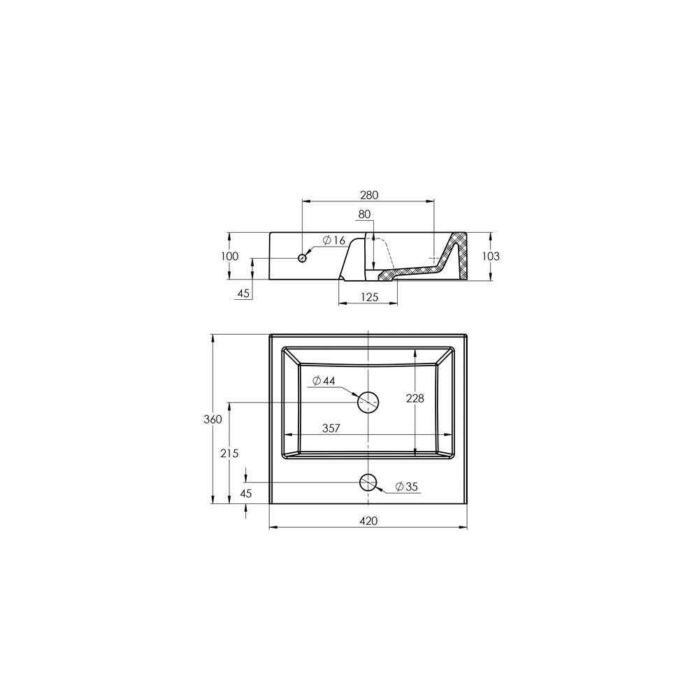 Treos Serie 710 Waschbecken 420x360 mit Hahnloch weiß