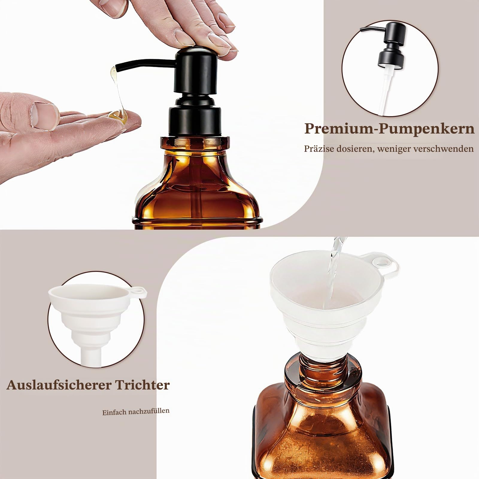 Pollock Seifenspender Glas 2x500 ml Bernstein-Schwarz Pumpe