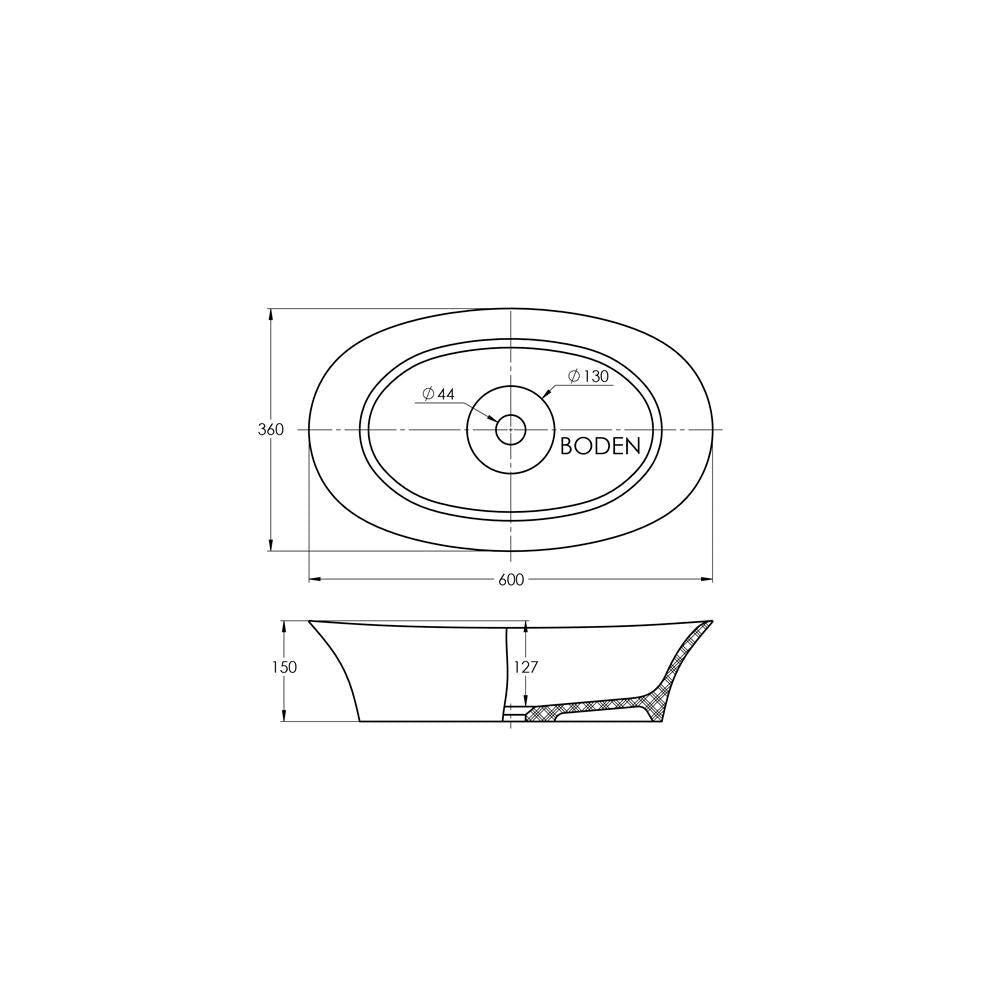 Treos Serie 730 Aufsatzwaschbecken 600x360 ohne Hahnloch