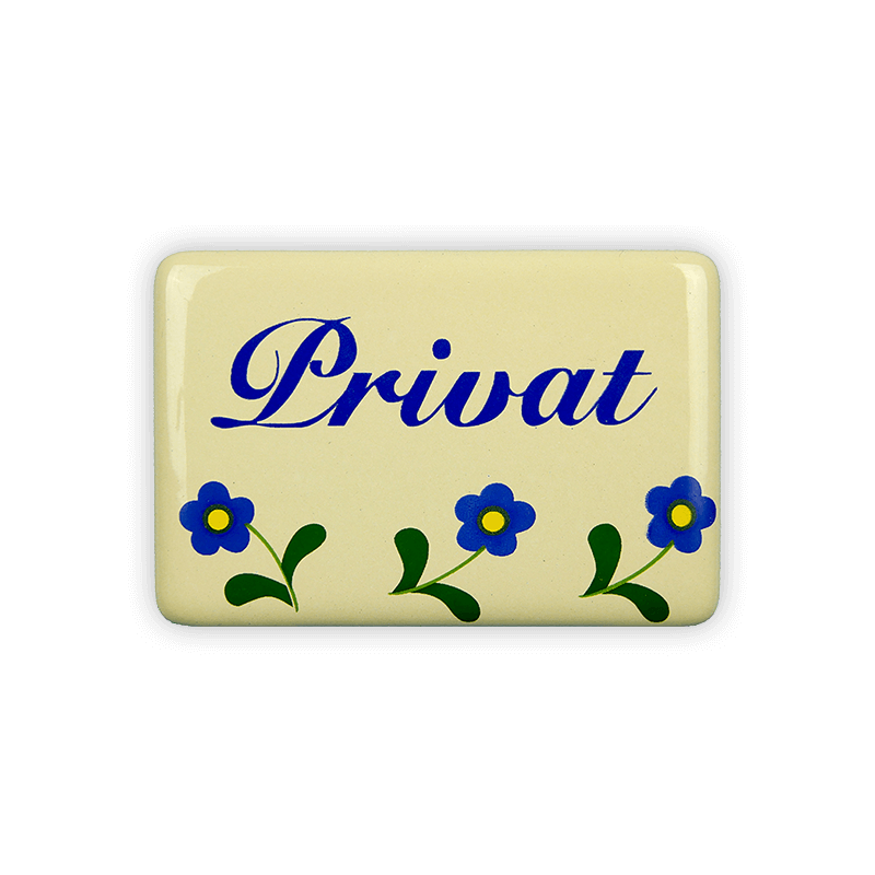 Münder Email Blümchen Privat Türschild 6x4 cm creme/blau