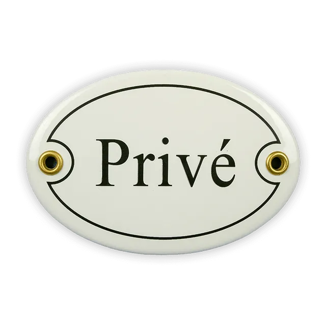 Münder Email Lagerschilder Emailschild Privé oval 10,5x7 cm weiß