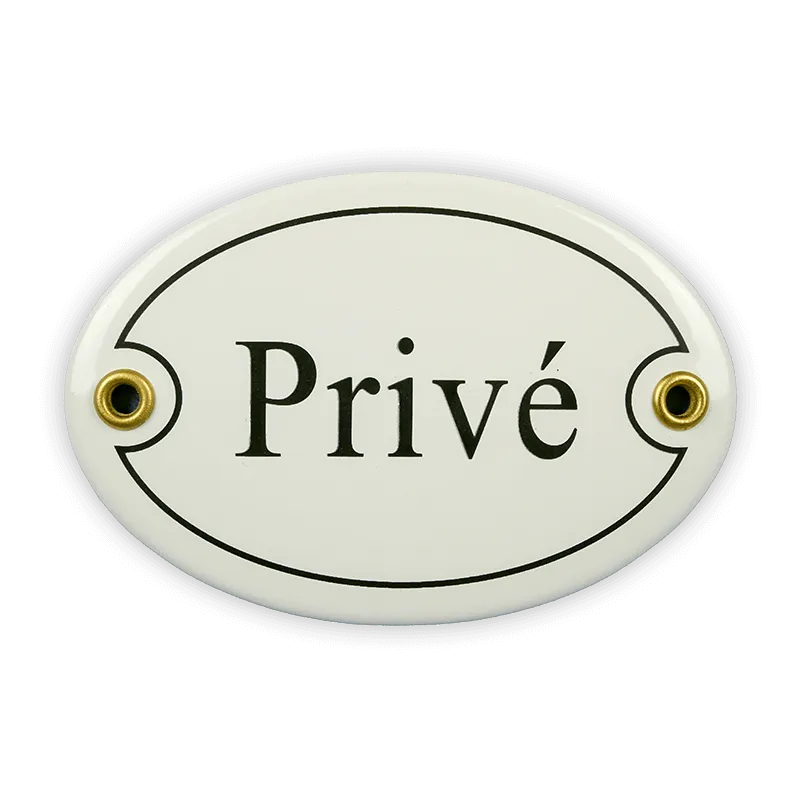 Münder Email Lagerschilder Emailschild Privé oval 10,5x7 cm weiß
