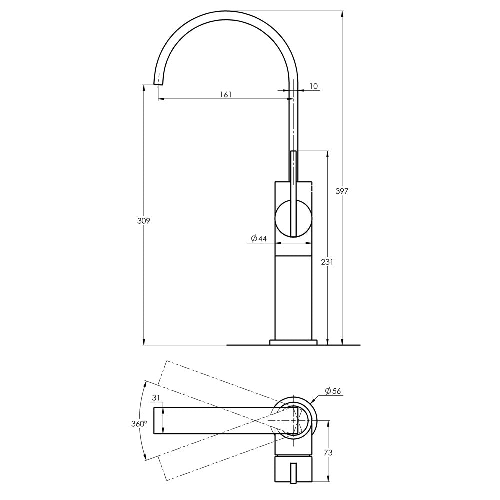 Treos Serie 195 Waschtischarmatur Chrom erhöht 309mm