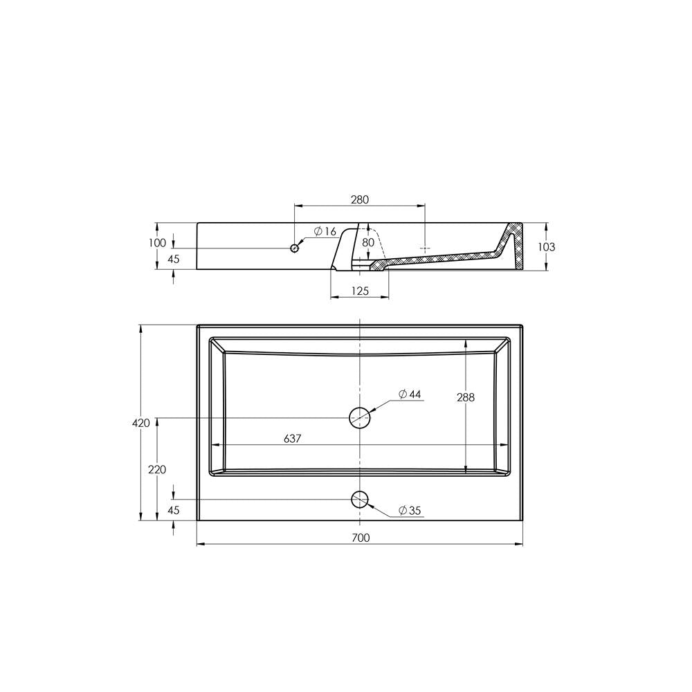 Treos Serie 710 Waschbecken mit Hahnloch 700 Weiss