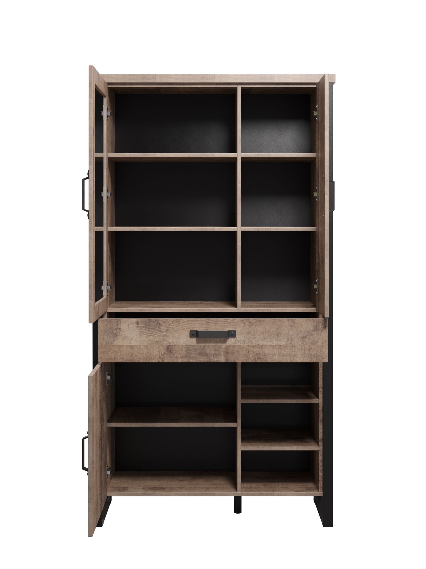 trendteam Emile Stauraumvitrine Eiche Tabak Schwarz