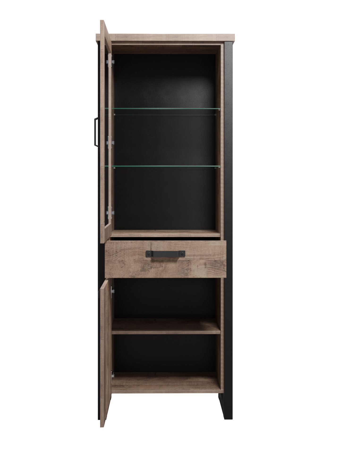 trendteam Emile Standvitrine Eiche Tabak Schwarz