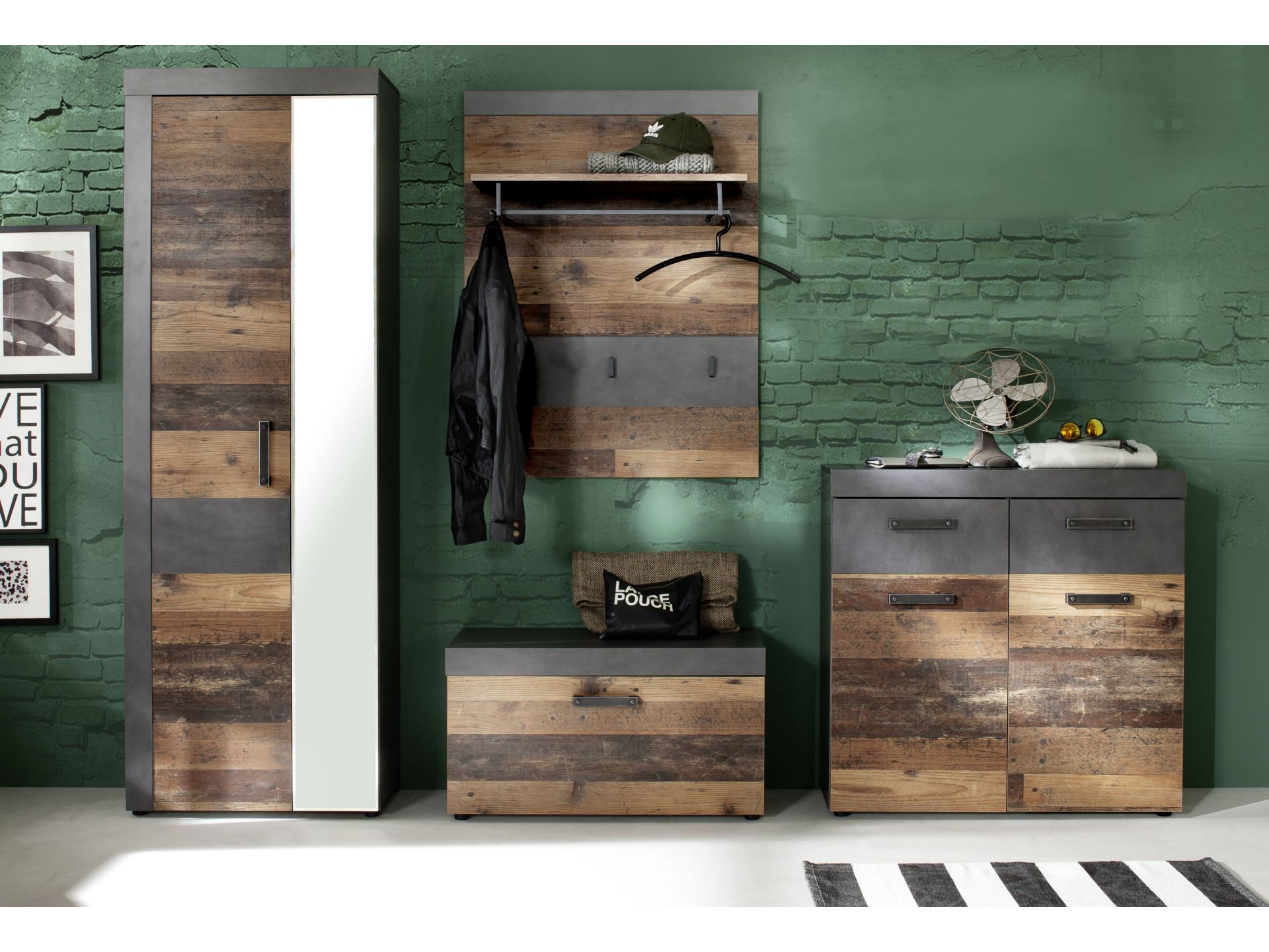 trendteam Indy GD-Kombination Graphit Garderobe Old Wood