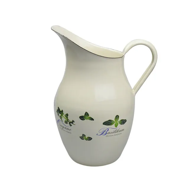 Münder Email Nostalgie Wasserkanne 2,5 L creme/grün Kräuter