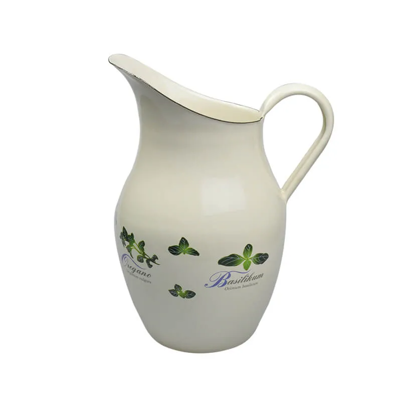 Münder Email Nostalgie Wasserkanne 2,5 L creme/grün Kräuter
