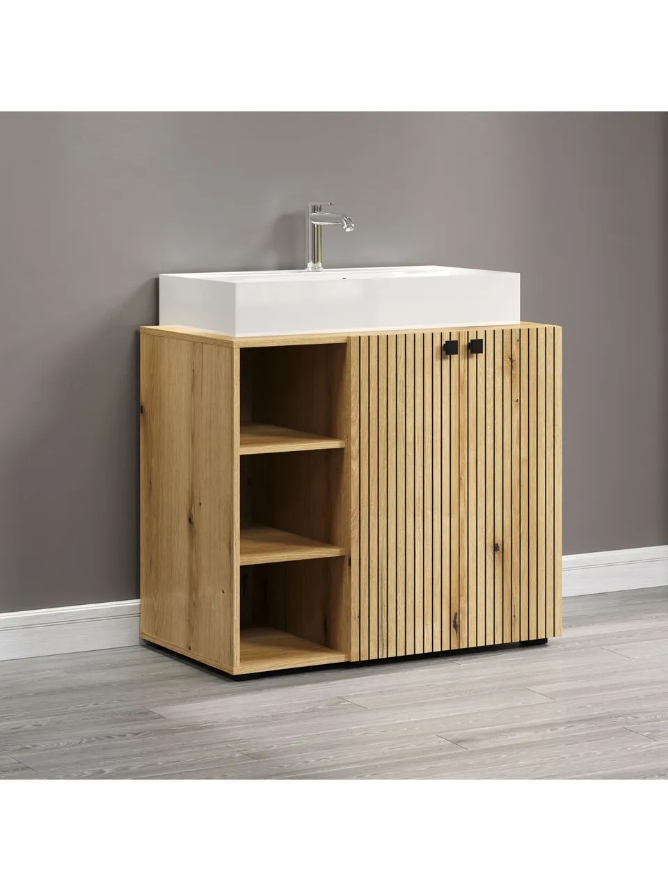 trendteam PureBliss Waschbeckenunterschrank Eiche mit Becken