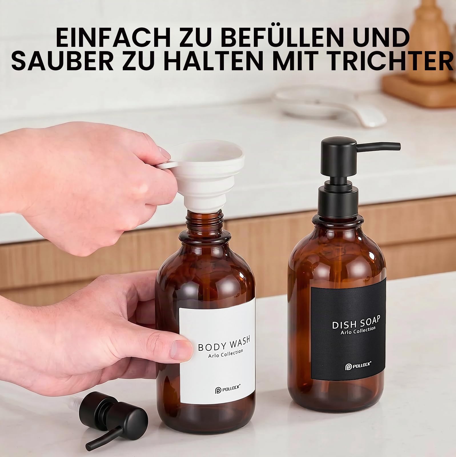 Pollock Soap Dispensers Seifenspender 2x500ml Bernstein Schwarz Pumpe