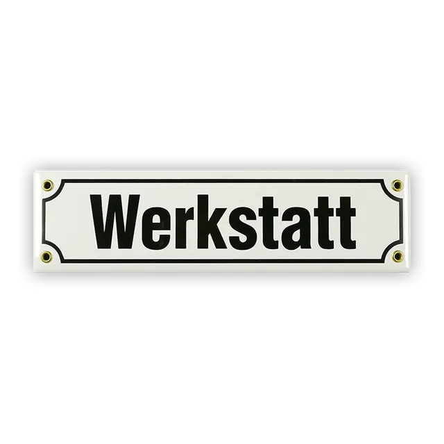 Münder Email Mini-Straßenschild Werkstatt Emailschild 30 cm weiß/schwarz