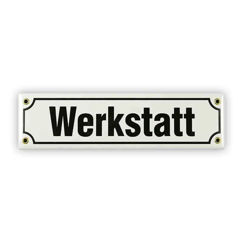 Münder Email Mini-Straßenschild Werkstatt Emailschild 30 cm weiß/schwarz