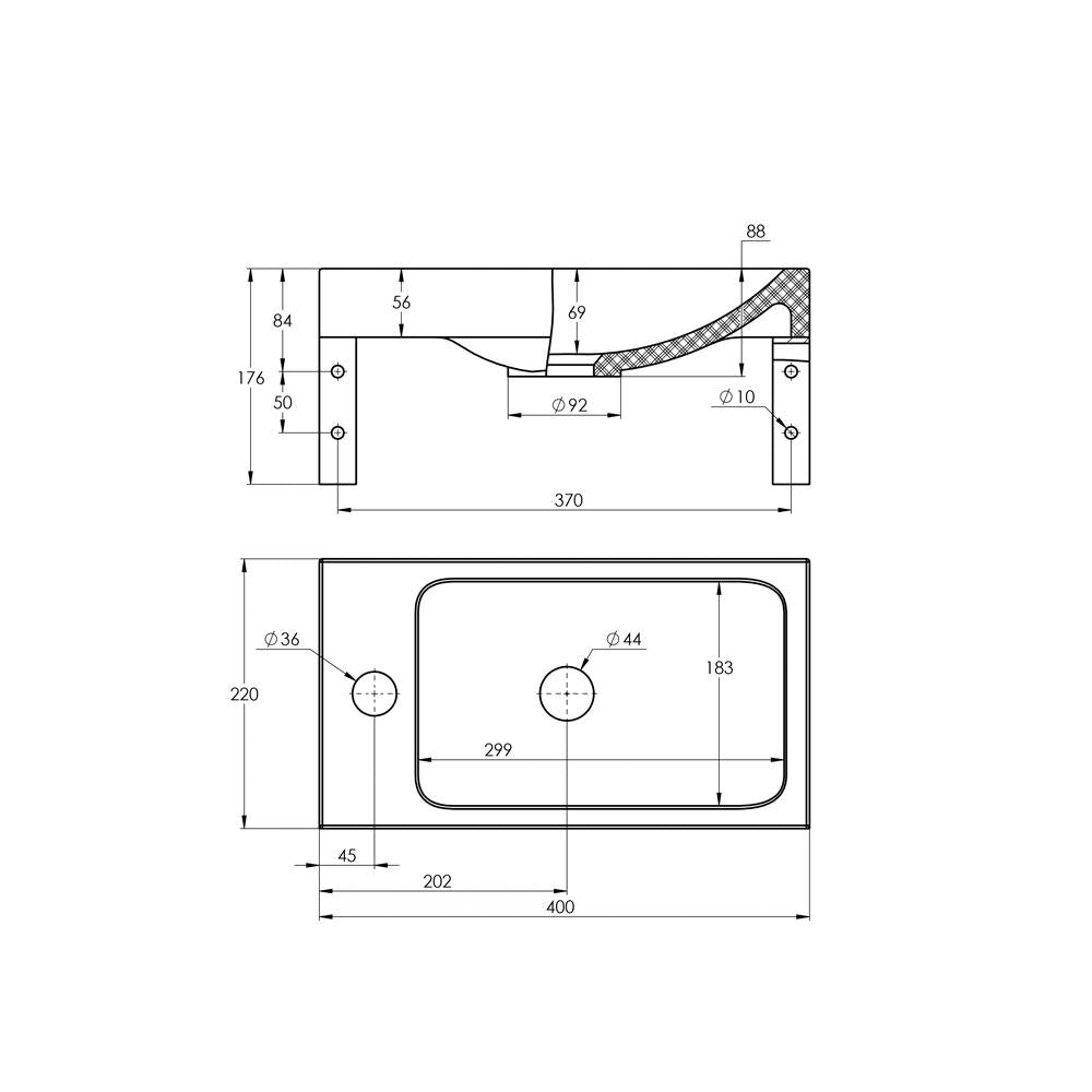 Treos Serie 710 Waschbecken 400x220 mit Hahnloch weiß