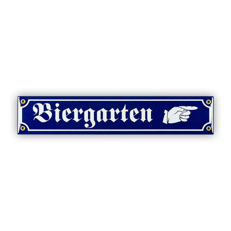 Münder Email Biergarten Mini-Straßenschild 40 cm blau/weiß Hand rechts