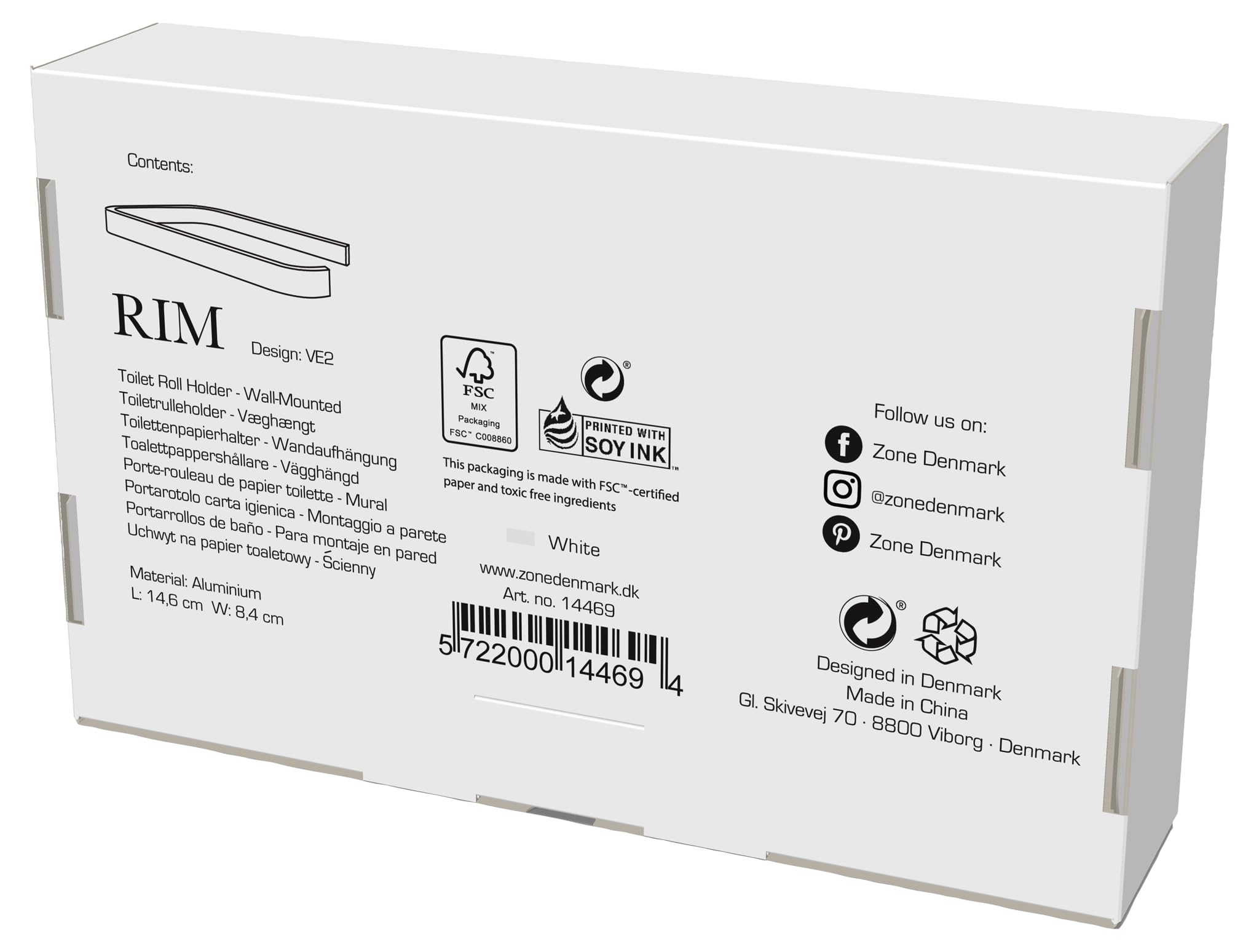 Zone Denmark Rim Toilettenpapierhalter Weiß Aluminium