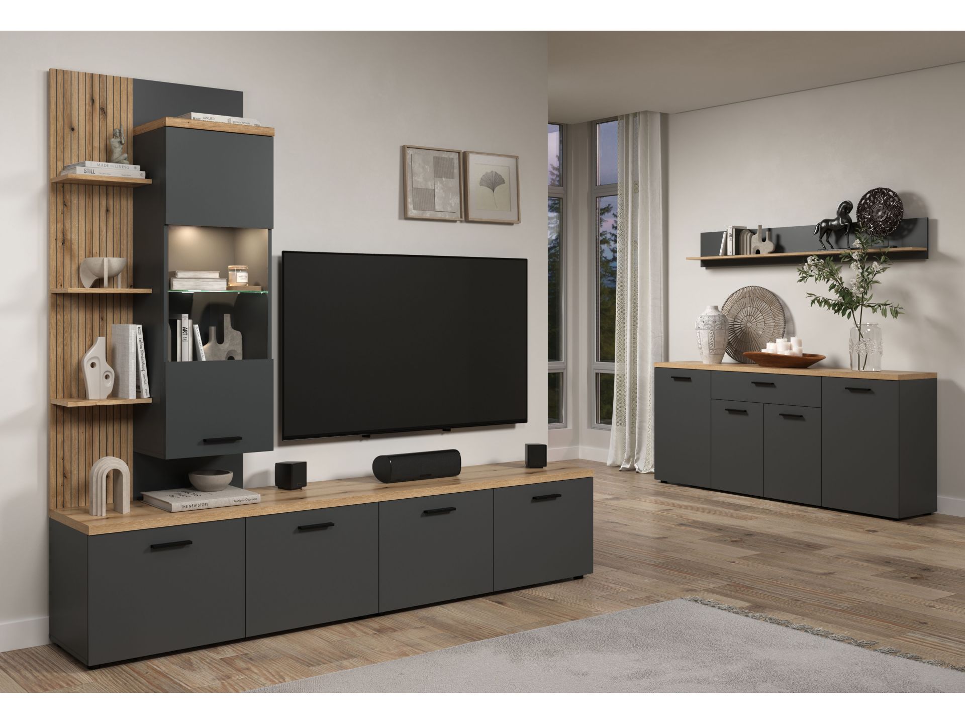 trendteam Baggio Wohnwand Anthrazit Coast Evoke Oak