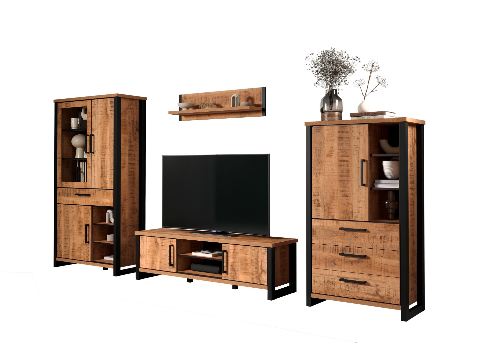 trendteam Enna Wohnwand 4-tlg Mango schwarz